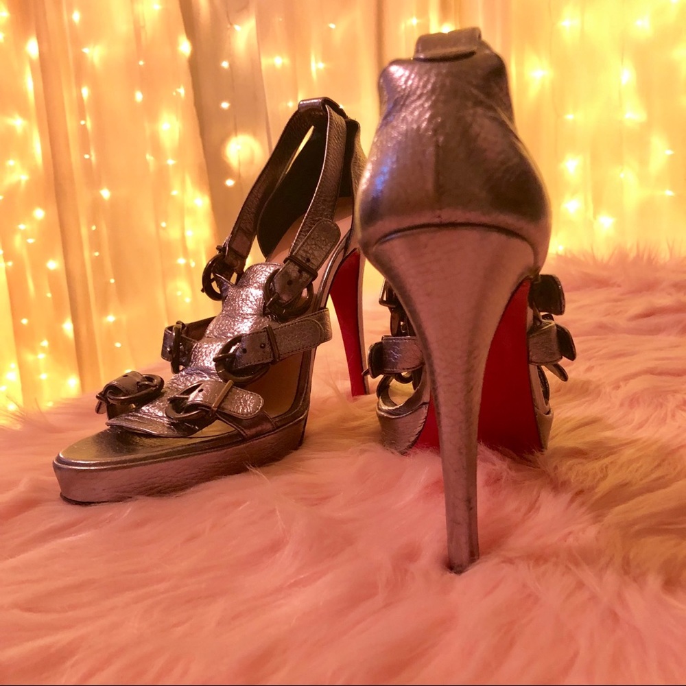 Metallic Silver Christian Louboutin Heeled Sandals Lima 120